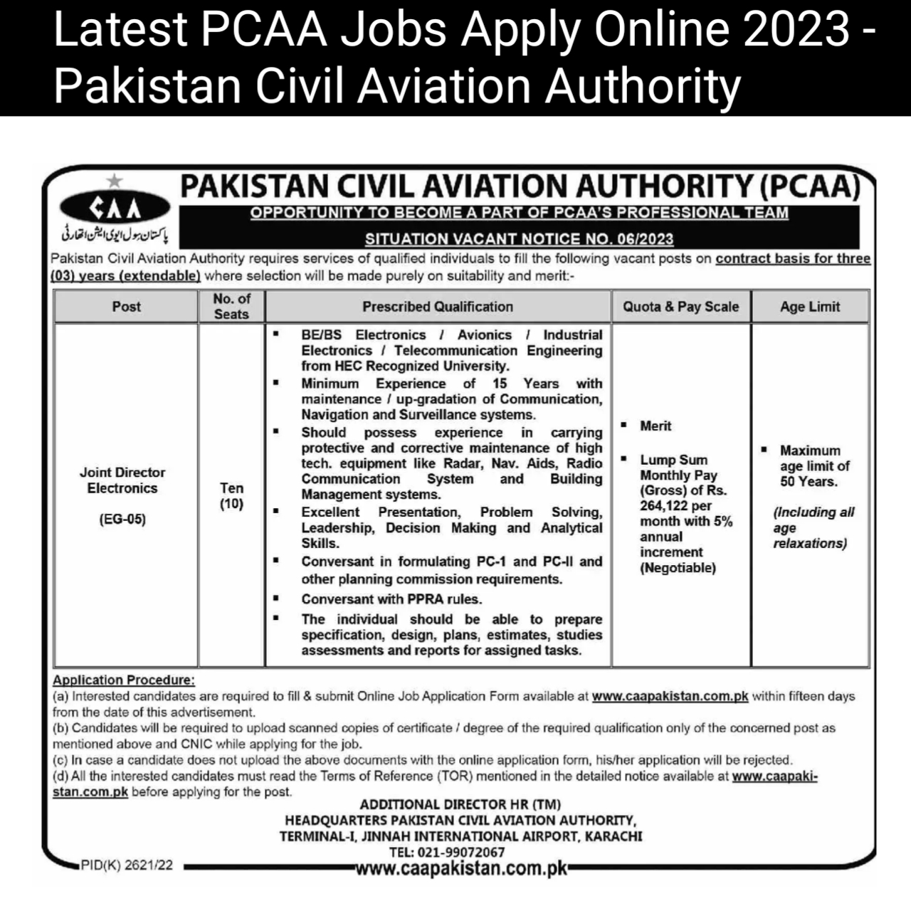 Latest Pcaa Jobs Apply Online Pakistan Civil Aviation Authority