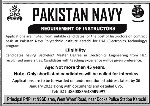 Pakistan Navy Instructor Jobs 2022 | Pak Navy Requirement Of Instructor 2023