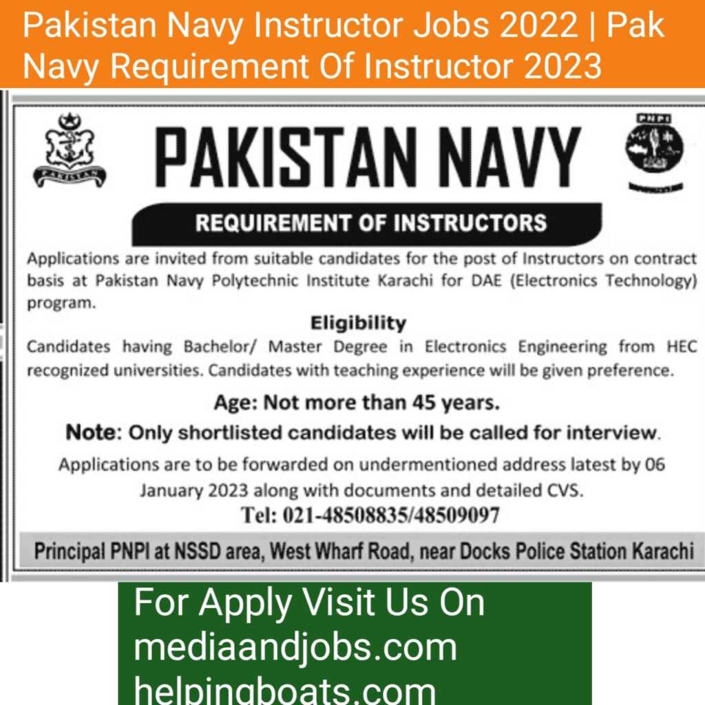 Pakistan Navy Instructor Jobs 2022 | Pak Navy Requirement Of Instructor 2023