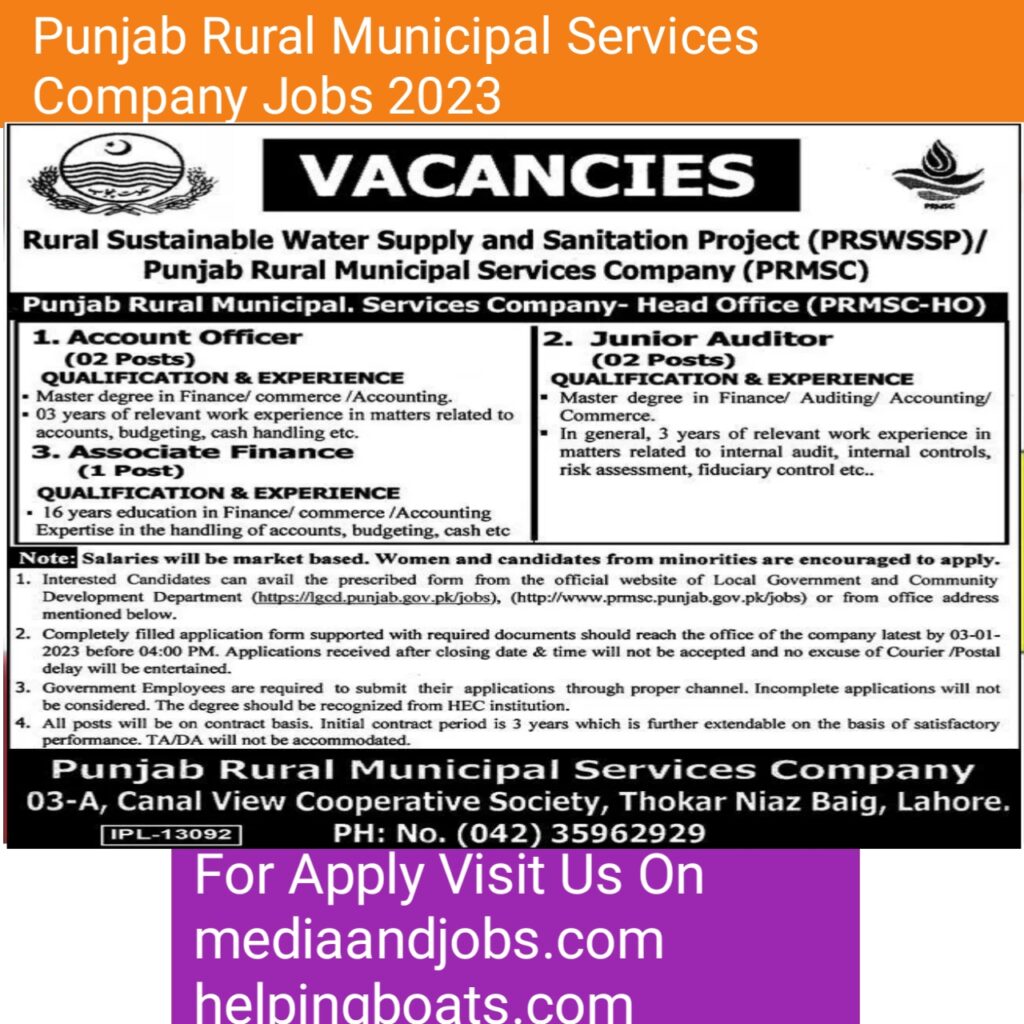 Punjab Rural Municipal Services Company Jobs 2023