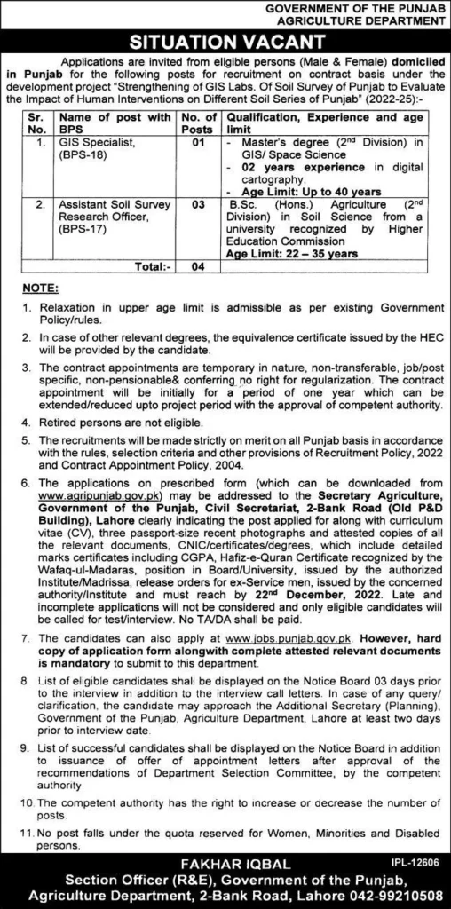 Agriculture Department Punjab Jobs 2022 | Application Form