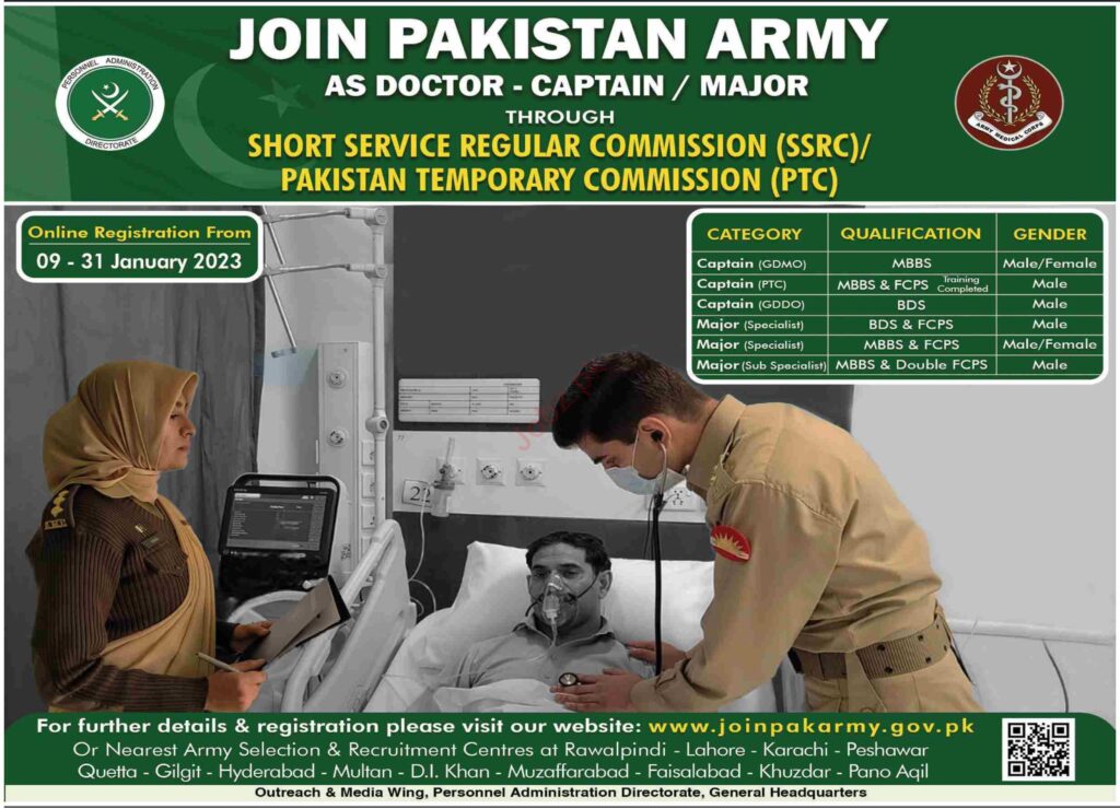 Join Pakistan Army as Doctor Captain | Major Through Short Service Regular Commission (SSRC)  2023