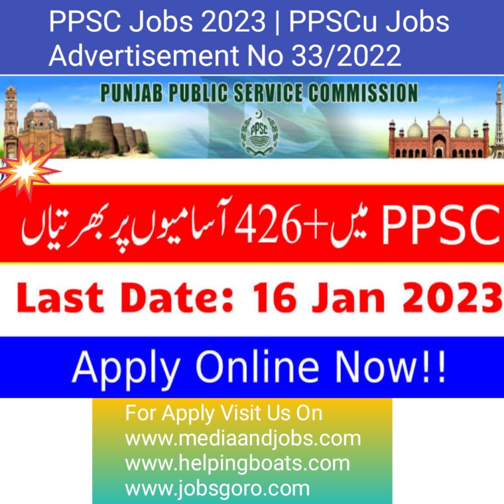 PPSC Jobs 2023 | PPSCu Jobs Advertisement No 33/2022