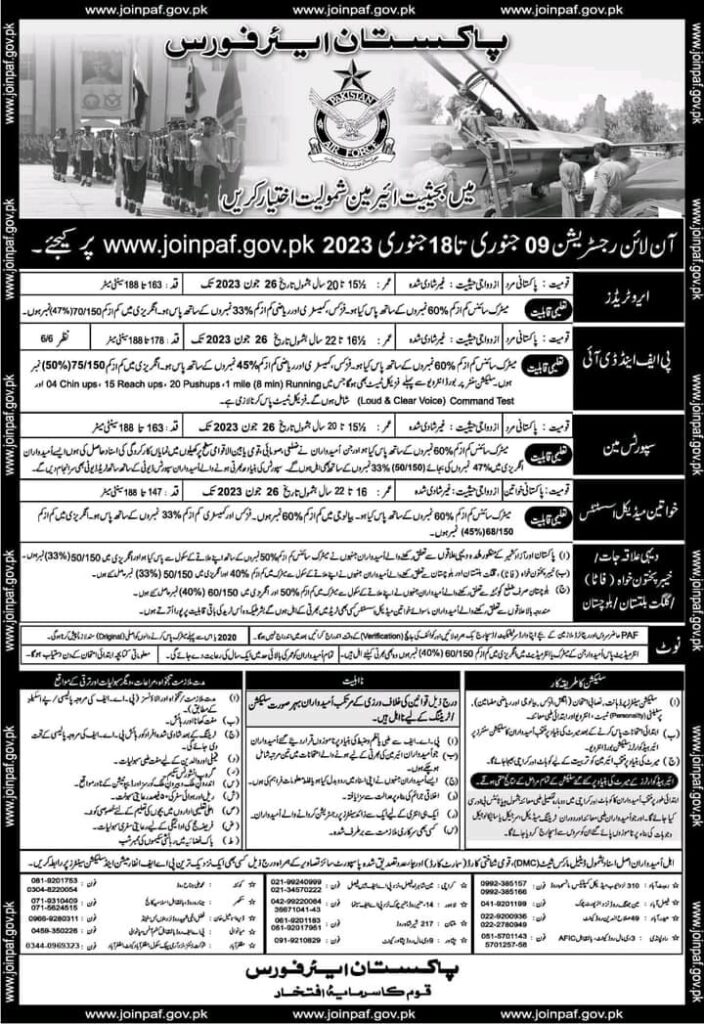 Latest PAF Jobs 2023 | Join Pakistan Air Force Apply Online at www.joinpaf.gov.pk