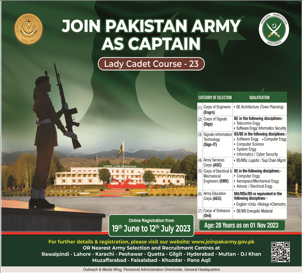 Lady Cadet Course LCC – Pak Army LCC Jobs Apply Online Female