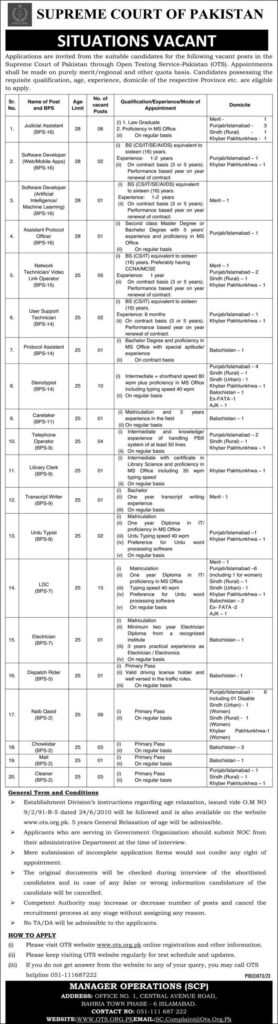 pakistan-supreme-court-jobs-through-ots-apply-online