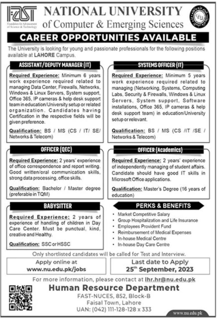 FAST University Jobs Advertisement 2023 - Online Apply