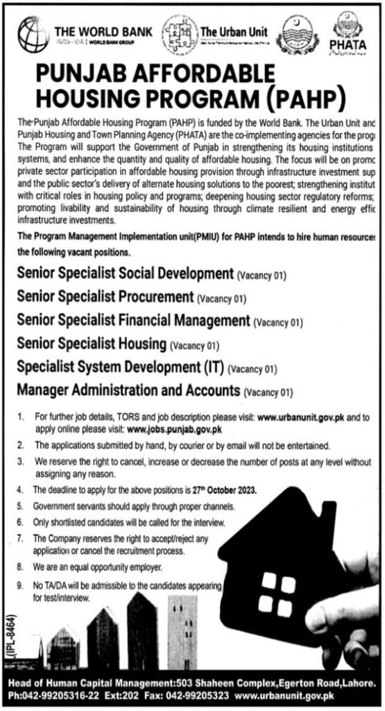 Urban Unit Jobs 2023 (Online Apply)