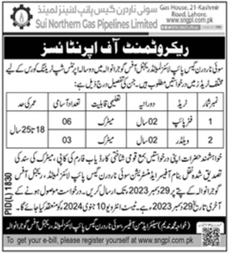 Latest SNGPL Jobs 2023 | Sui Northern Gas Pipeline Limited