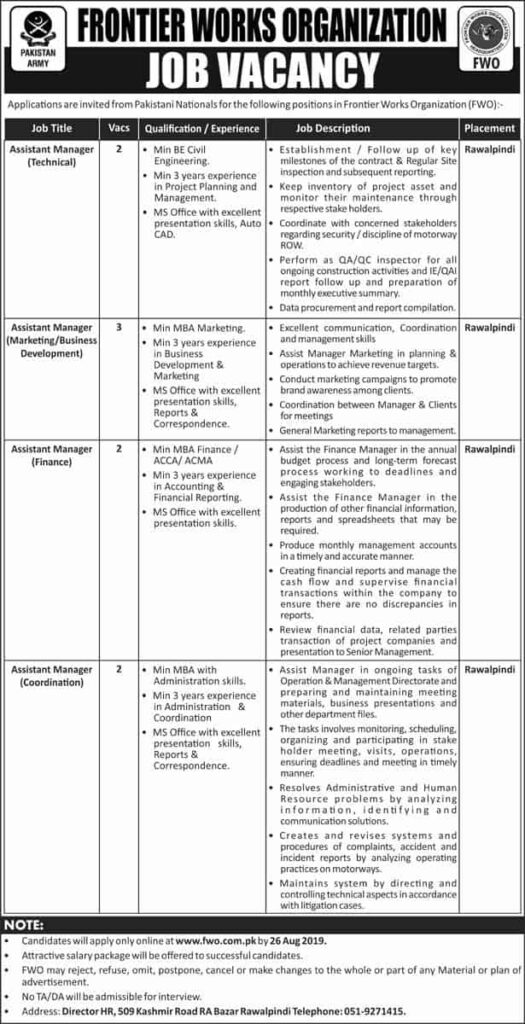 Jobs in Frontier Works Organization (FWO)