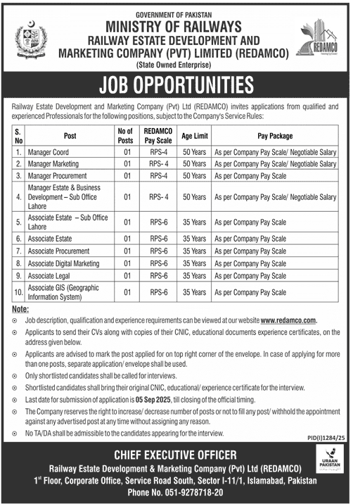 Railway Estate Development and Marketing Company Jobs 2025