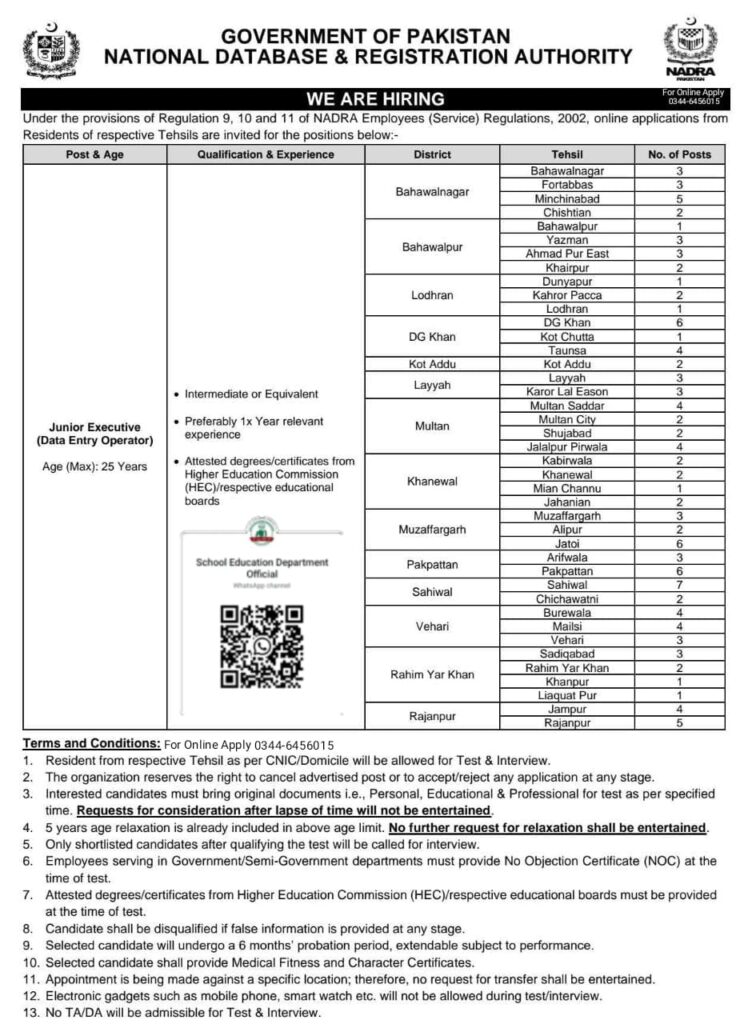 NADRA Junior Executive (Data Entry Operator) Jobs 2025 – Apply Online