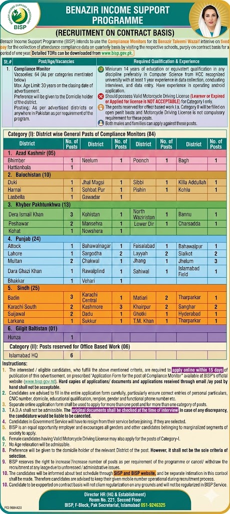 BISP Compliance Monitor Jobs 2026 BISP Compliance Monitor Jobs 2026