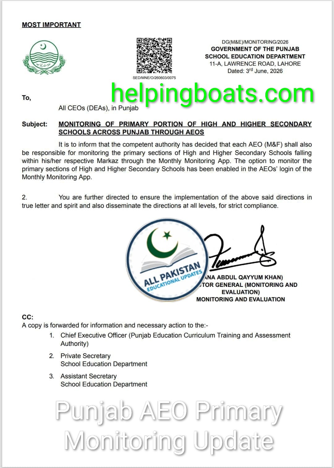 Punjab AEO Primary Monitoring Update