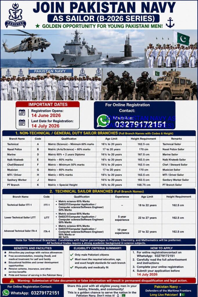 JOIN PAKISTAN NAVY AS SAILOR (B-2026 SERIES)