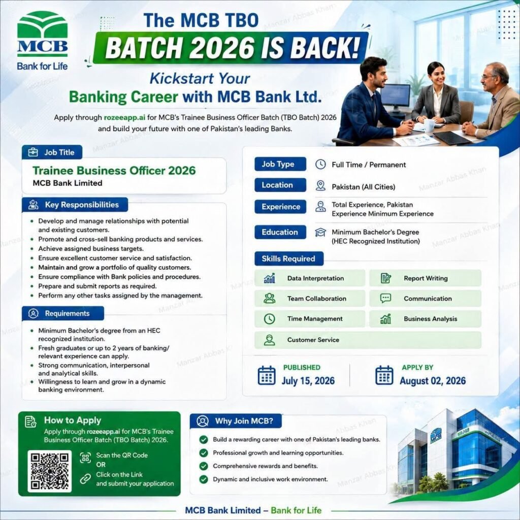 MCB Bank Jobs July 2026 - Apply Online